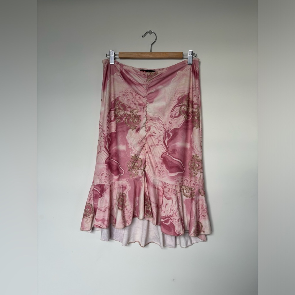 Vintage Floral Trumpet, Mermaid High Low Midi Skirt Rose Pink Size M Paris